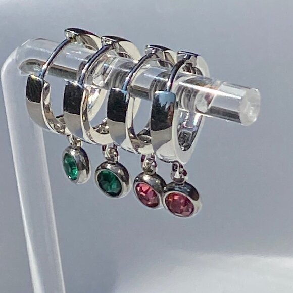 Silver Birthstone Huggie Earrings Stainless Steel January to December - Picture 1 of 8